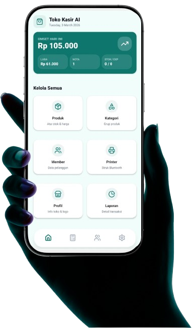Tampilan aplikasi Toko Kasir AI hagepos di smartphone